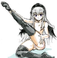 thighhighs hentai feet gothic lolita grey hair legs loli fashion long nude osakana pussy rozen maiden solo suigintou thighhighs uncensored wings
